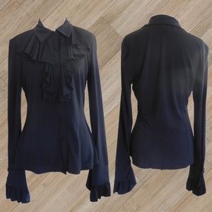 INC International Concepts Tops - INC BLACK RUFFLE FRONT BUTTON DOWN BLOUSE INC International Concepts Tops - INC BLACK RUFFLE FRONT BUTTON DOWN BLOUSE